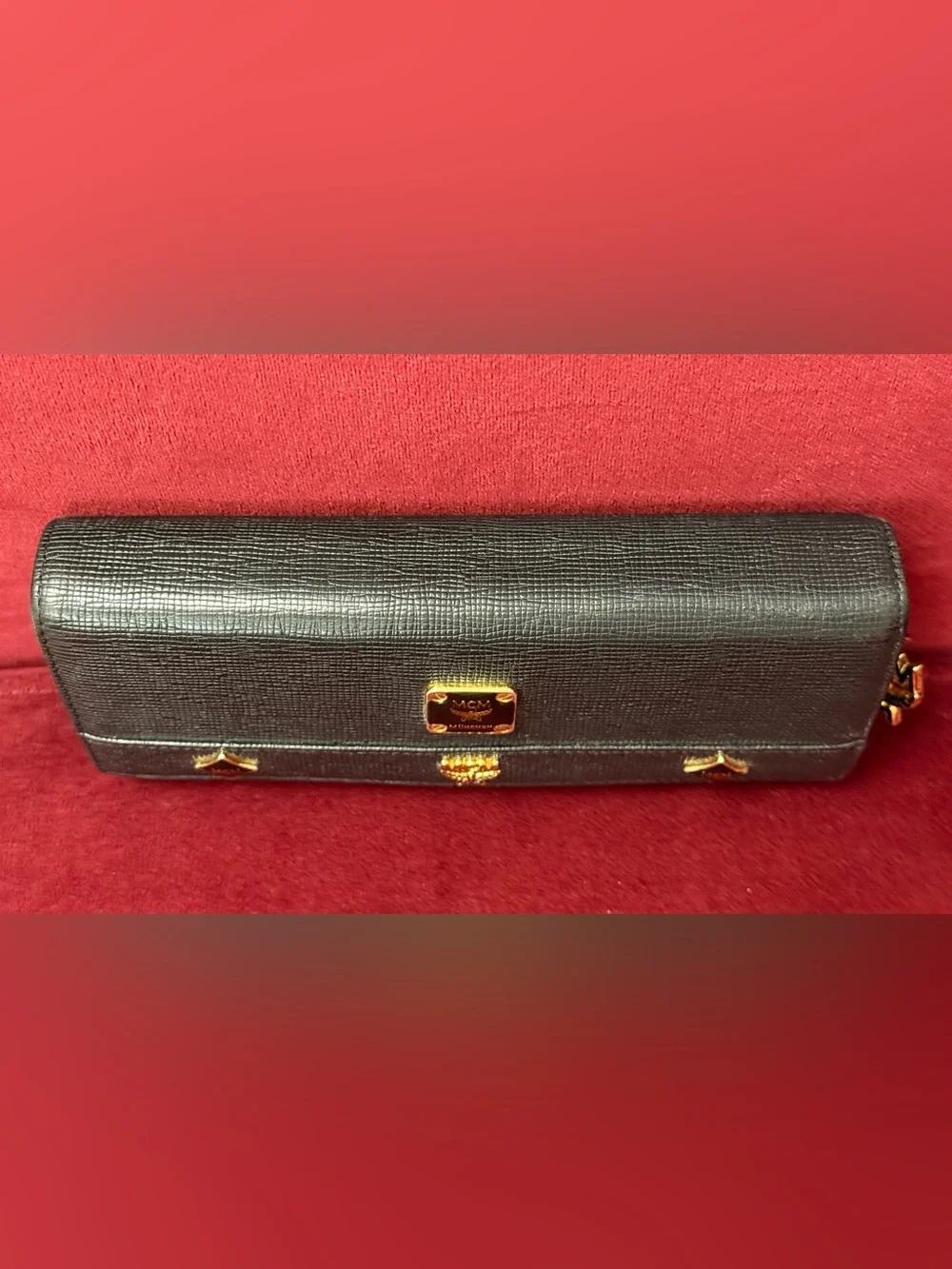 MCM Black Textured Leather Continental Wallet with Gold Accents